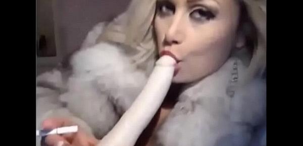  Trisha Annabelle smoking on webcam fur coat
